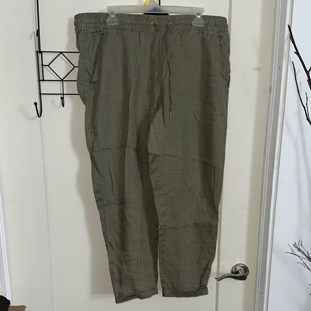 H&M L.O.G.G. Olive Green Linen Pants Size 14